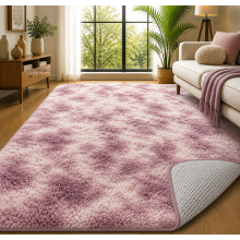 (Tie Dye Lilac) 200x290cm Extra Large Shaggy Rug - Thick Pile Faux Fur Non Slip Carpet with Dotted Rubber Backing