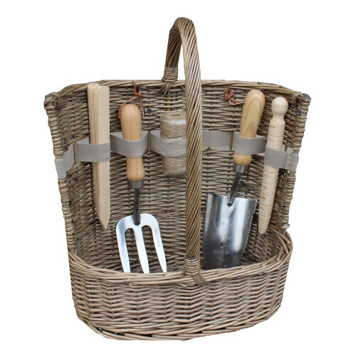 (Small) Antique Wash Garden Basket with Tools 2