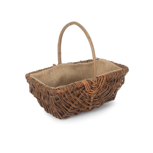 (Set of 3) Rectangular Unpeeled Willow Garden Trug With Hessian Lining 2