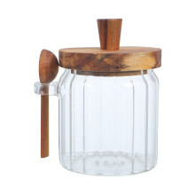 Bocaux Verre Cuillères Couvercles Bois Pour Épices