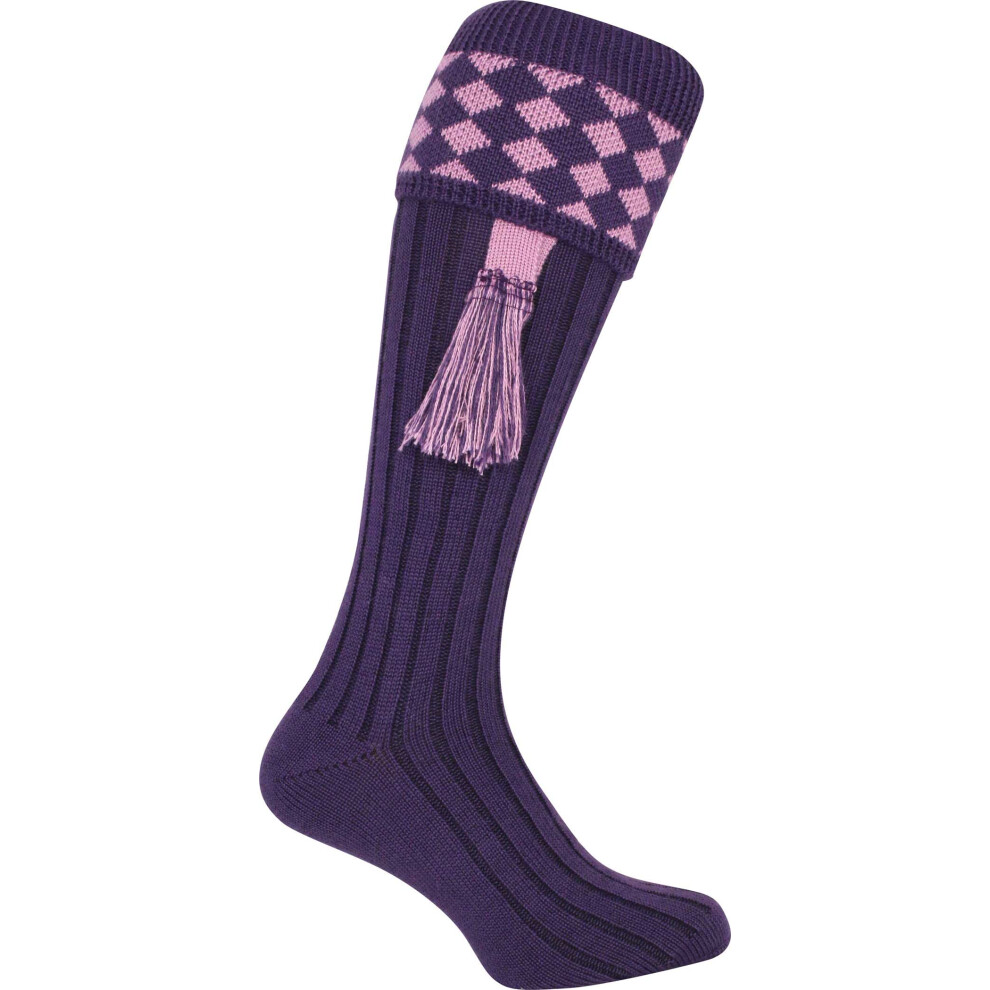Jack Pyke Harlequin Mens Shooting Socks With Garters Uk Size 8–11 - Purple/Mauve Multicoloured