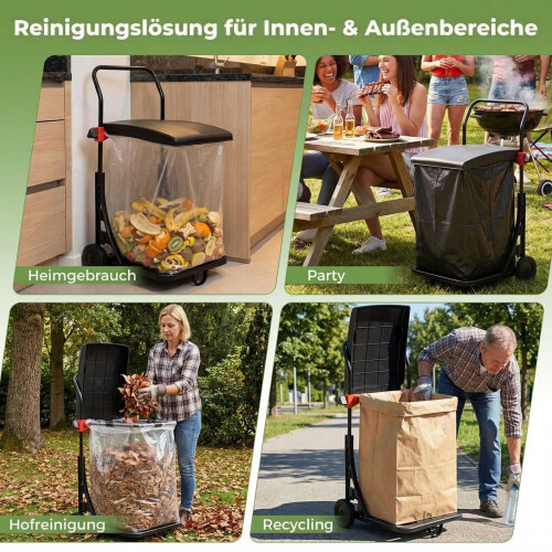 Verstellbarer Müllbeutelhalter mit Rollen und Deckel, Schwarz 2