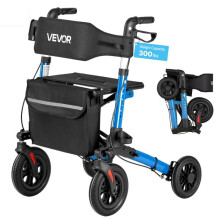 Déambulateur Pliable à 4 Roues Conçu -Duoku-pour les Personnes Âgées-Supportant Jusqu'à 136 kg-Coloris Bleu