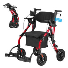 Deambulatore Pieghevole a 4 Ruote-Duoku-con Funzione Sedia a Rotelle 2 in 1- Progettato per Anziani-Colore Rosso