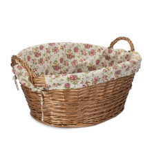 (Garden Rose Lining) Light Steamed Lined Wicker Laundry Wash Basket