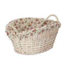 (White) White Wash Finish Wicker Laundry Basket