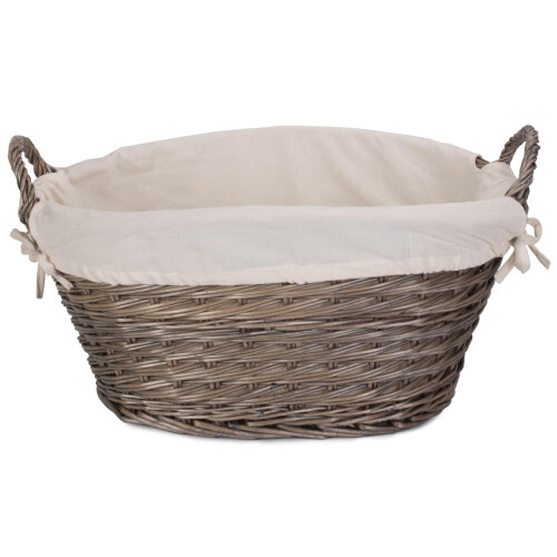 Small Wicker Laundry Wash Basket with White Lining 2