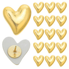 30St Mini Hartvormige Metalen Plastic Pushpins Goud Voor Prikbord