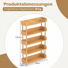 5-stöckiges Bücherregal aus Holz mit offenen Regalböden und Seitenleisten
