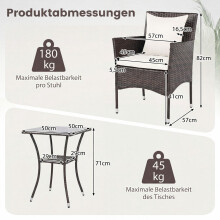 3-teiliges Rattan-Gartenmöbelset mit Kissen und Glastisch
