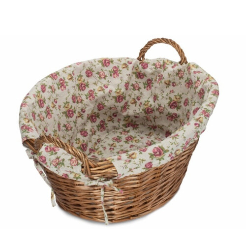 (Garden Rose Lining) Light Steamed Lined Wicker Laundry Wash Basket 2