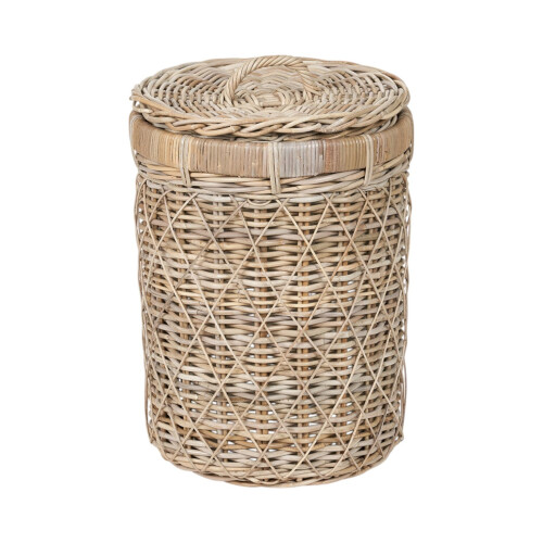 Brown Rattan Round Linen Basket 1