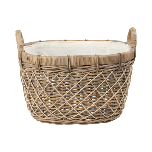 Brown Rattan Oval Handled Laundry Basket 1