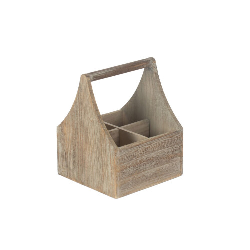 Oak Effect Wooden Square 4 Section Cutlery Holder 1