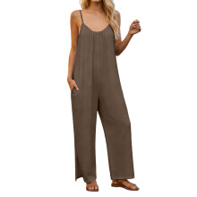 Women's split jumpsuit, casual sleeveless top,-Dark Brown S