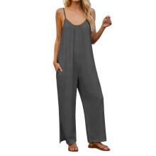 Women's split jumpsuit, casual sleeveless top, bohemian-Gray L