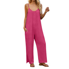 Women's split jumpsuit, casual sleeveless top,-Fuchsia XXL