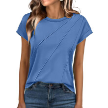 Women's Short-Sleeve Basic T-Shirt, Stylish Loose-Blue XXL