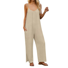 Women's split jumpsuit, casual sleeveless top,-Ivory M