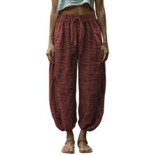Women's Elastic Waist Lightweight Pants Casual Cotton-maroon M