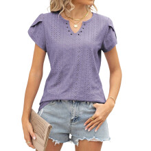 Women's short-sleeved V-neck hollowed-out loose-Purple XXL