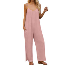 Women's split jumpsuit, casual sleeveless top, bohemian-Pink L