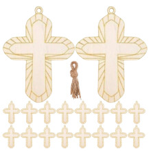 30Pcs Wood Cross Necklace Craft Khaki Unfinished Paintable Pendant