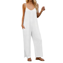 Women's split jumpsuit, casual sleeveless top,-White XL