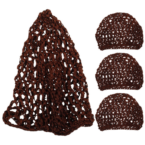 4Pcs Soft Mesh Hair Net Cap Coffee Polyester Handwoven Sleep Hair Wrap