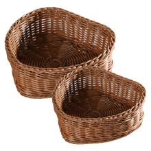 2Pcs Plastic Rattan Heart Storage Basket Brown for Kitchen Bathroom