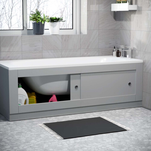 NES Home Nes Home Matte Grey PVC 1700mm 2 Sliding Doors Bath Front Panel 1