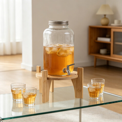 Khaki Bamboe Drinkdispenserstand Voor Glasdranken Thuis 2