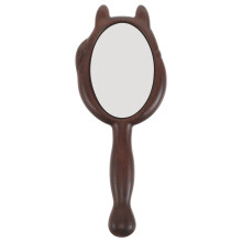 Brown Wood Travel Hand Mirror Cat Themed Cute Pocket Mirror