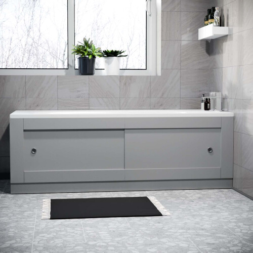 NES Home Nes Home Matte Grey PVC 1800mm 2 Sliding Doors Bath Front Panel 2