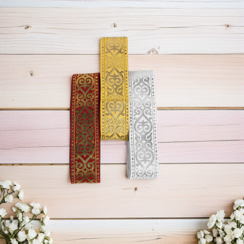 3Stk Goldene Stickbordüre Polyester, Für Damenbekleidung 2