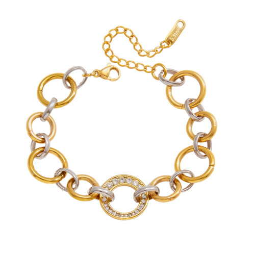 Bracelet circulaire élégant en acier inoxydable, deux tons, or
