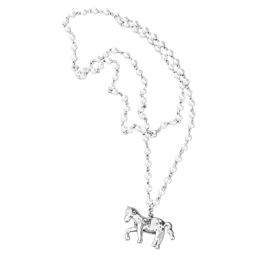 Collier de perles avec pendentif cheval en alliage de haute