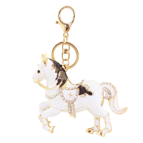 Porte-clés cheval en strass polyvalent et polyvalent,-Blanc