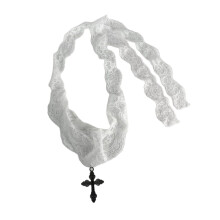 Gehaakte bloemenkruisen hanger ketting met verstelbare-Wit