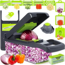 15-in-1 Multifunktionale Küchenmandoline mit 8 Edelstahlklingen, Trenneinsatz und Filter für Zwiebeln, Karotten und Äpfel