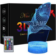 Babynachtlampje, 3D haaiennachtlampje voor kinderen, haaiencadeau, cadeaus voor jongens, 3D illusielamp met afstandsbediening, cadeau