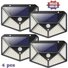 4er-Pack Solarleuchten für den Außenbereich mit 100 LEDs, 2200 mAh und 3 Modi – AUDBURN – Schwarz – Bewegungsmelder