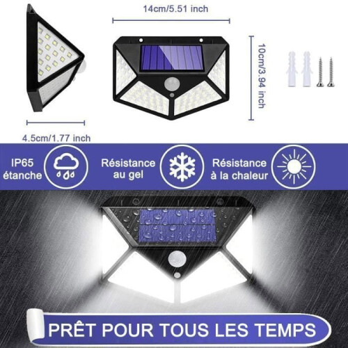 Kit com 4 Luminárias Solares Externas de 100 LEDs e 2200mAh com 3 Modos - AUDBURN - Preto - Sensor de Movimento 2