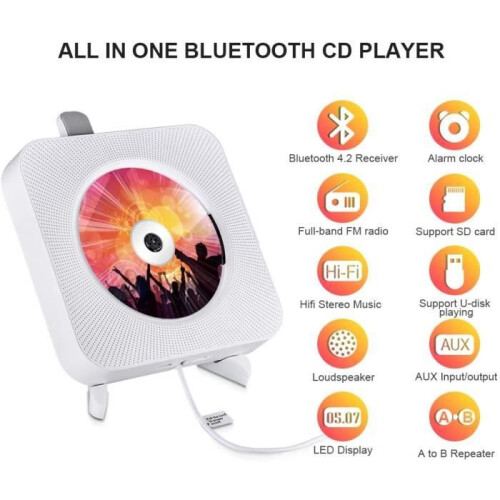 STILLCOOL Draagbare Bluetooth CD-speler - Draadloze HiFi-luidspreker - USB-drive - Wit 1