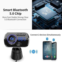 Transmisor FM - Bluetooth - Adaptador de radio - Manos libres - QC3.0 - Luz de colores