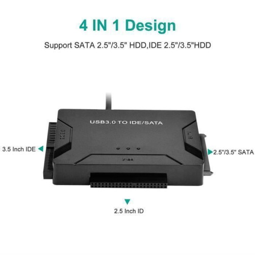 Adattatore USB per hard disk, da USB 3.0 a IDE/SATA, cavo USB da 1 m per HDD/SSD IDE/SATA da 2,5" e 3,5". 2