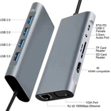 Hub USB C 11 in 1 - HAUTSTORE - HDMI 4K - Ethernet RJ45 - Porta PD 100W