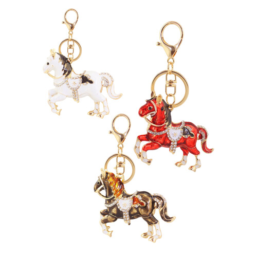 Porte-clés cheval en strass polyvalent et polyvalent,-Blanc 1