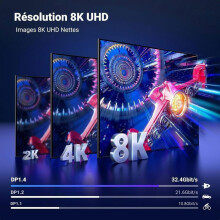 2 m DisplayPort 1.4-Kabel, DP1.4-Kabel, 8K 60 Hz, 4K 144 Hz, 165 Hz HDR, geflochtene Baumwolle, für Gaming-Monitor, Grafikkarte, PC, Laptop,