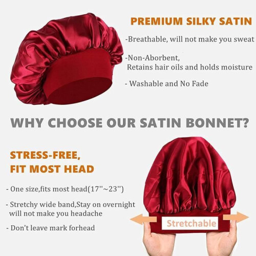Bonnets de sommeil - Lot de 2 - Satin de soie - Réglables - Élastique 2